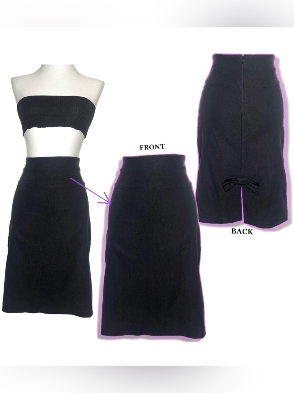 Celine Black High-Waist Pencil Skirt with Back Bow Accent